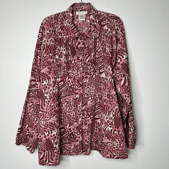 Ulla Popken Tops - Ulla Poken Long Sleeve Button Front Shirt Animal Print Size 28